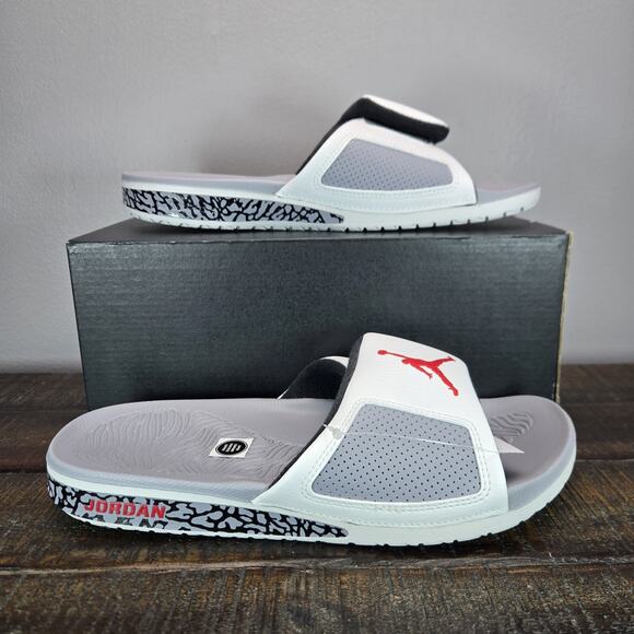 NEW Nike Air Jordan Hydro III Retro Slides Mens Size 8 White/Cement 854556-101 - Picture 1 of 12